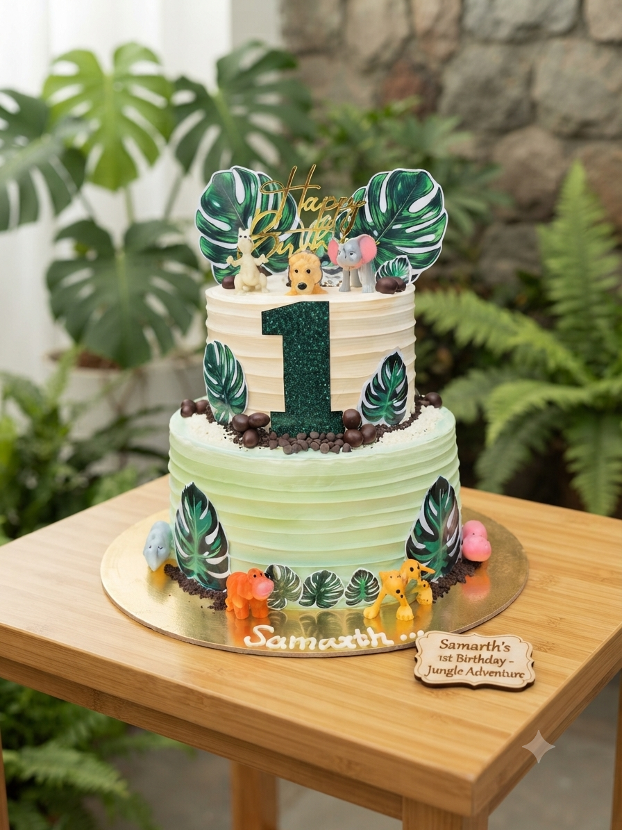 Jungle Safari Theme 2-Tier Birthday Cake | Joykas Cakes